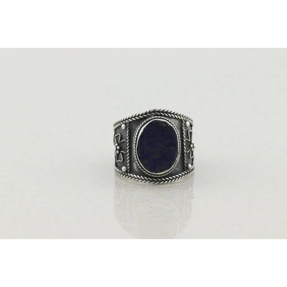 Sterling Silver Lapis Lazuli Ring Bali Style Size 9 1/4 - Picture 8 of 10